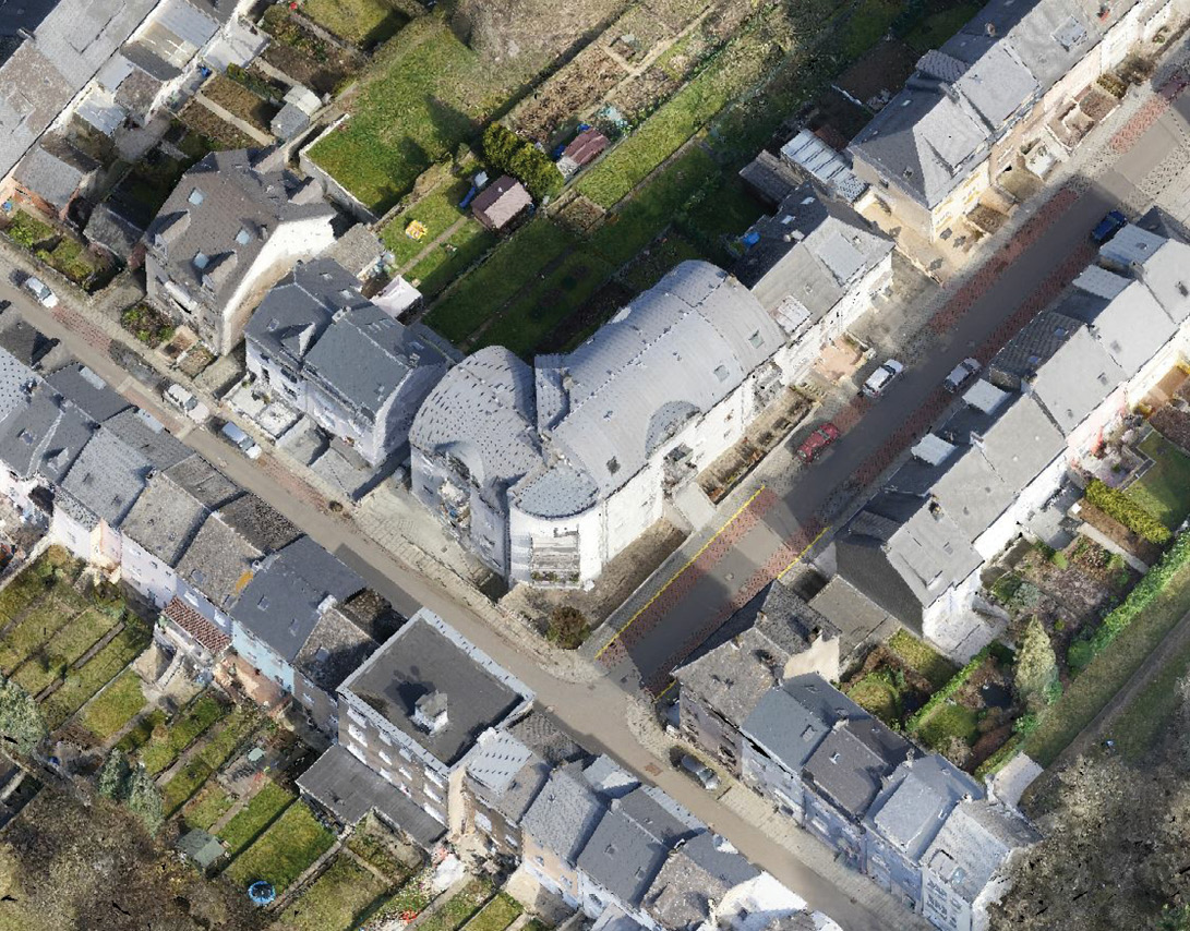 Schifflange - Survol par drone Apport du résultat du survol par drone pour le planification du PAP 3 Perspective 3D généré sur base des prises de vue aériennes Schifflange - Survol par drone Apport du résultat du survol par drone pour le planification du PAP 3 Perspective 3D généré sur base des prises de vue aériennes
