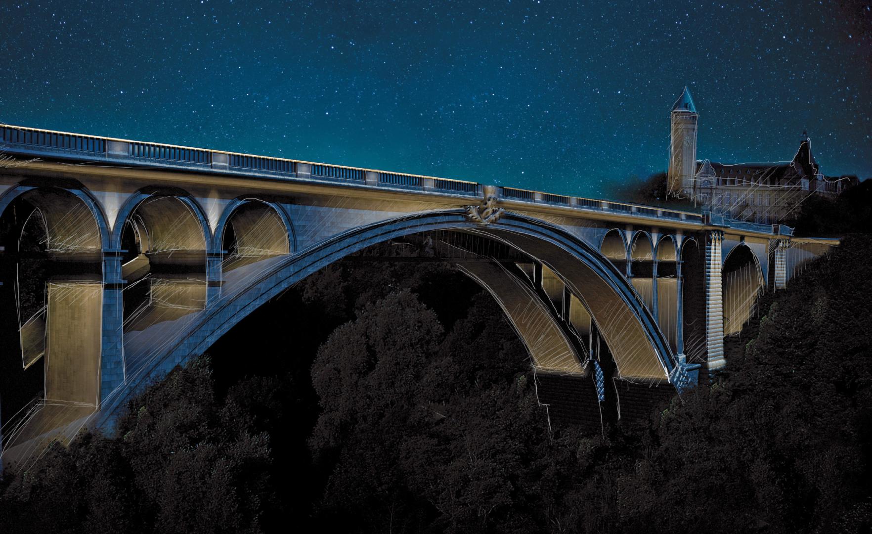 1 Eclairage architectural du PONT ADOLPHE - Luxembourg. Projet EN COURS de réalisation, inauguration Septembre 2017 1 Eclairage architectural du PONT ADOLPHE - Luxembourg. Projet EN COURS de réalisation, inauguration Septembre 2017