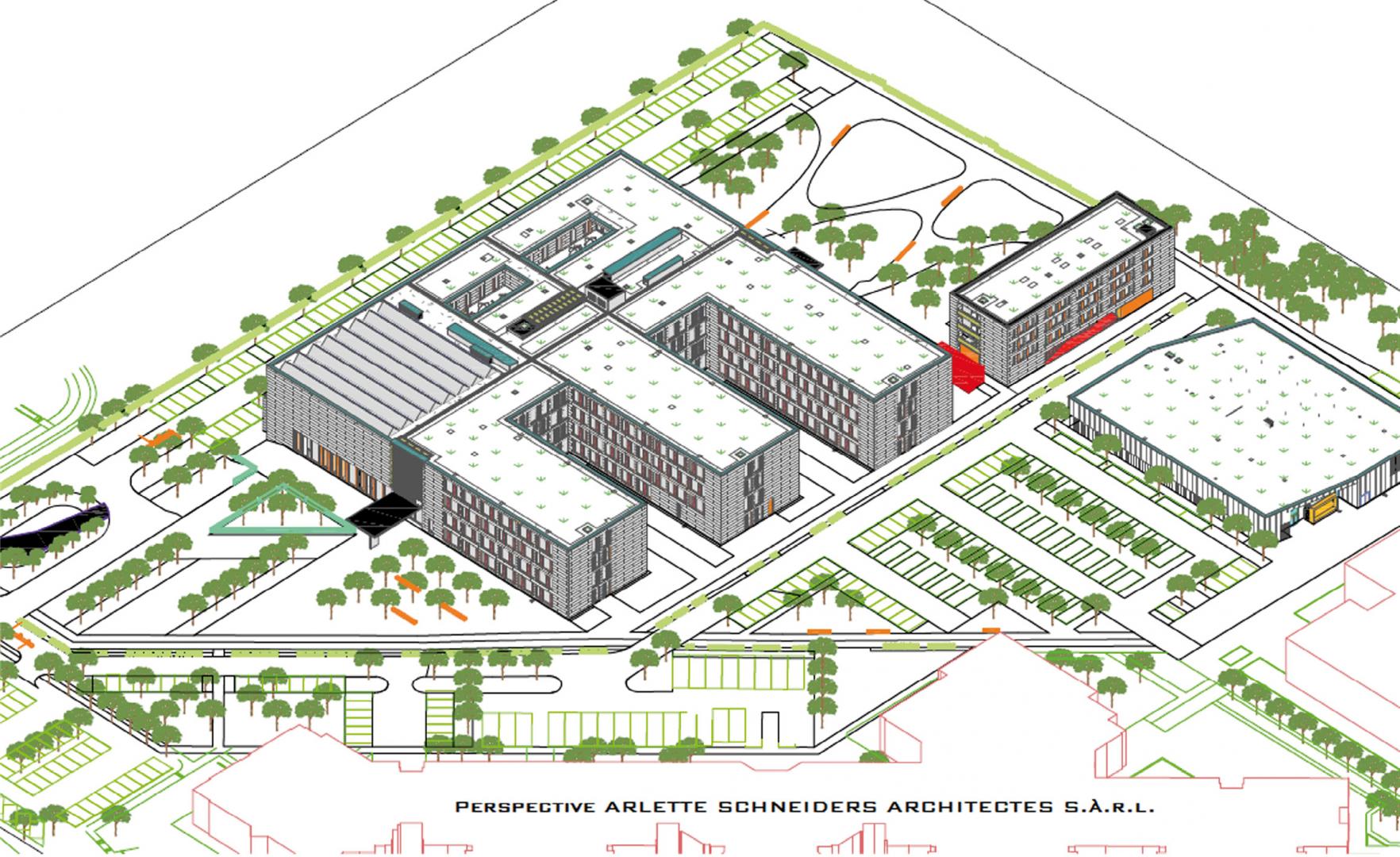1 L.T.P.S. 2 Construction d’un lycée pour professions de santé à Strassen (L.T.S. 2) – Phase étude (conception architecturale : Arlette Schneiders Architectes sàrl) 1 L.T.P.S. 2 Construction d’un lycée pour professions de santé à Strassen (L.T.S. 2) – Phase étude (conception architecturale : Arlette Schneiders Architectes sàrl)